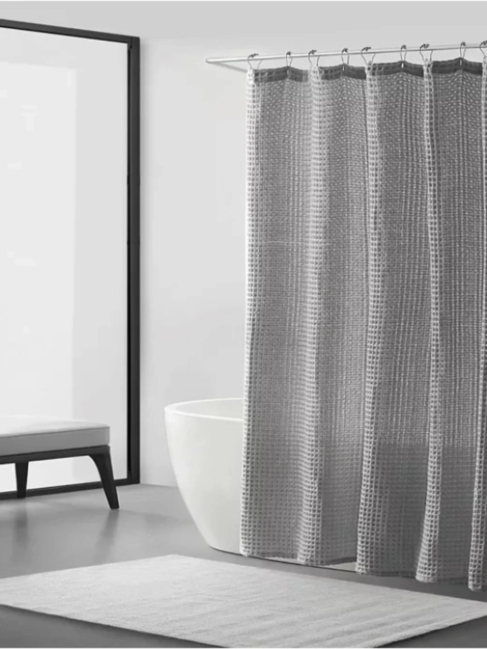 Vera Wang Marled Waffle Weave Shower Curtain Panels (2) - Grey, New